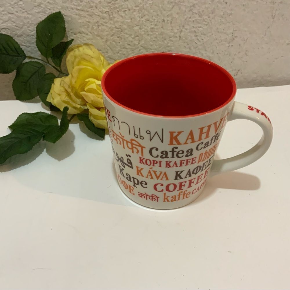Starbucks 2008 Coffee Mug 16 oz Cup Multi language Kaffe Kava Caffe Cafe White